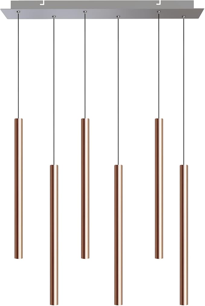CANALIS 6 Mini Pendant Lighting Copper - LED Hanging Light Fixture for Kitchen Island, Bar, Foyer - Cluster Pendants - Dimmable, Adjustable Wire, Lamp Bulb Included