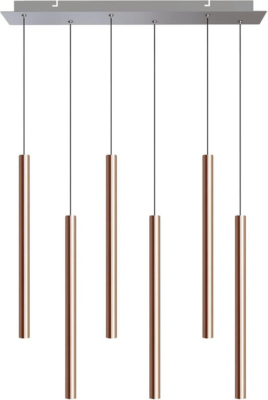 CANALIS 6 Mini Pendant Lighting Copper - LED Hanging Light Fixture for Kitchen Island, Bar, Foyer - Cluster Pendants - Dimmable, Adjustable Wire, Lamp Bulb Included