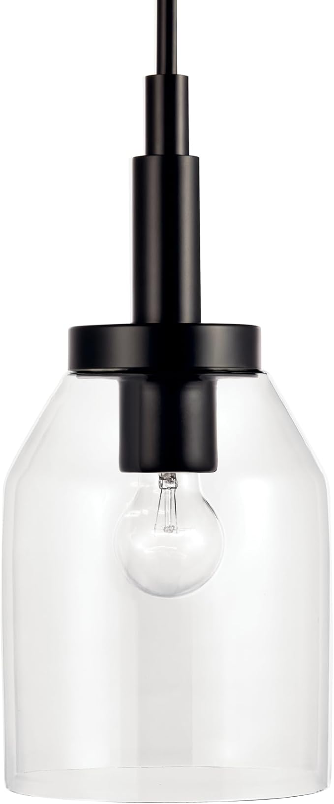 Kichler Madden 1-Light Mini Pendant with Clear Glass in Black, Sloped Ceiling Compatible, for Bathroom or Kitchen (15" x 7"), 52725BK