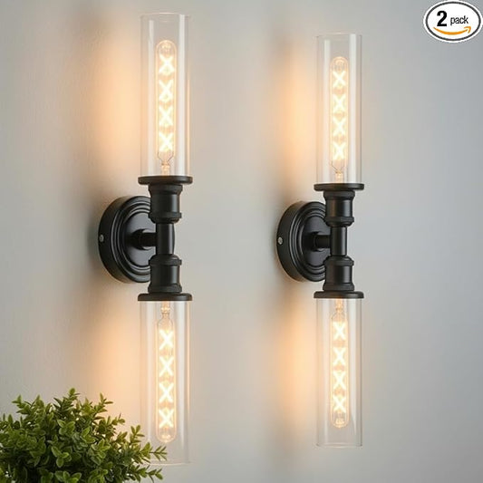 Ken & Ricky Modern Bathroom Sconces Set of 2, Matte Black Bathroom Wall Sconces,24-Inch Wall Sconce Light Fixtures Side of Mirror for Bathroom Living Room Bedroom