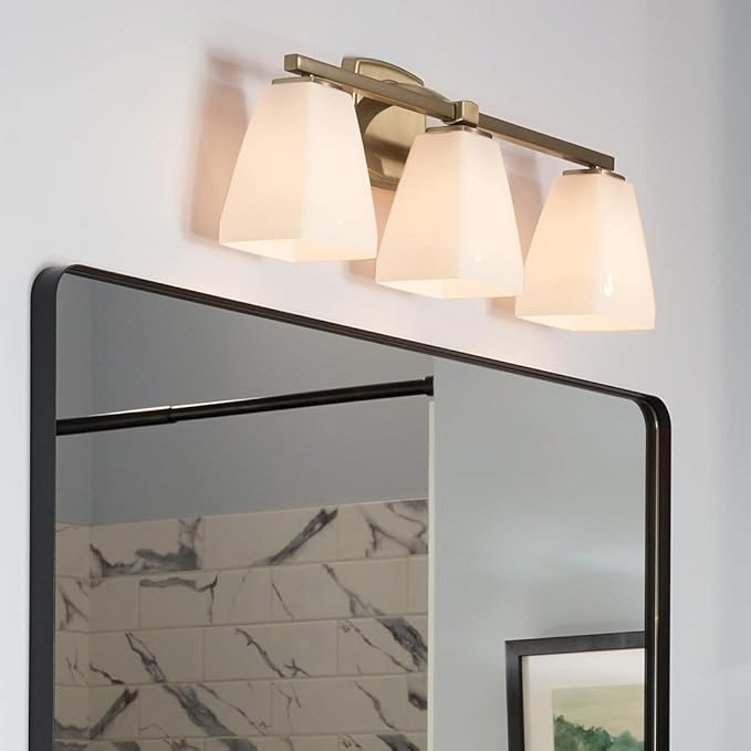 Kichler Marant 21.25" 3-Light Bathroom Vanity Light Fixture with Opal Glass in Champagne Bronze for Over Mirror, Modern Wall Mount (21.25" W x 9.5" H), 55216CPZ