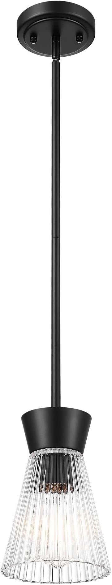 Modern Pendant Light, HWH 1-Light Adjustable Hanging Lighting for Kitchen, Living Rooms, Bedrooms, Black Kitchen Island Lights with Clear Striped Glass, Matte Black Finish, 5HZG107MIL BK