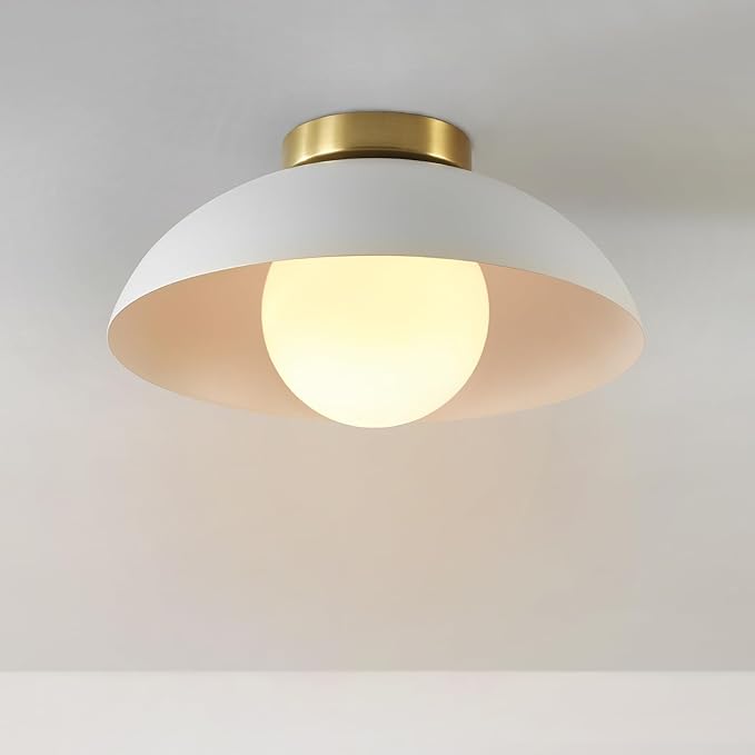 Globe Electric 66000159 1-Light Flush Mount Ceiling Light, Matte White Finish, Opal Glass Shade, Low Profile, Modern Ceiling Light, E26 Base, Easy Installation