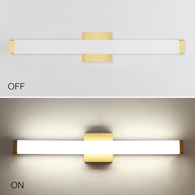 LED Bathroom Vanity Light fixtures 24in Metal Brass, 14W 4000K Natural White Square Wall Fixture, Modern Lighting for Over Mirror, Damp Rated