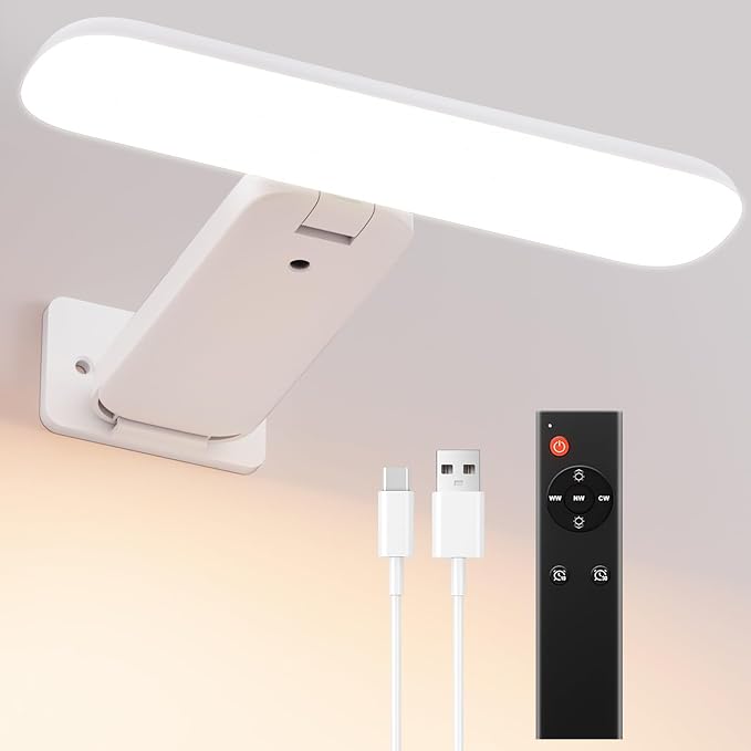 Picture Lights Battery Operated with Remote, Rechargeable Picture Lights for Wall, 3CCT&Brightness Dimmable,300 LM, Sticker/Screw Installation, Art Light for Gallery, Artwork, White (1p)