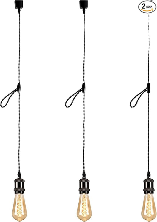 H Track Pendant Lights, H Type Track Lighting Pendants Lights Fixtures with E26 Lamp Holder, Retro Vintage Style, Max Length 39.37 inch, Black 3 Pack(Bulbs Not Included)