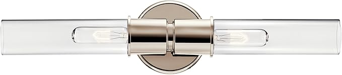 Kichler Aviv 2-Light Wall Sconce, Modern Light with Clear Glass in Polished Nickel, for Bedroom, Laundry Room, Kitchen or Hallway (24" x 5.5"), 52654PN