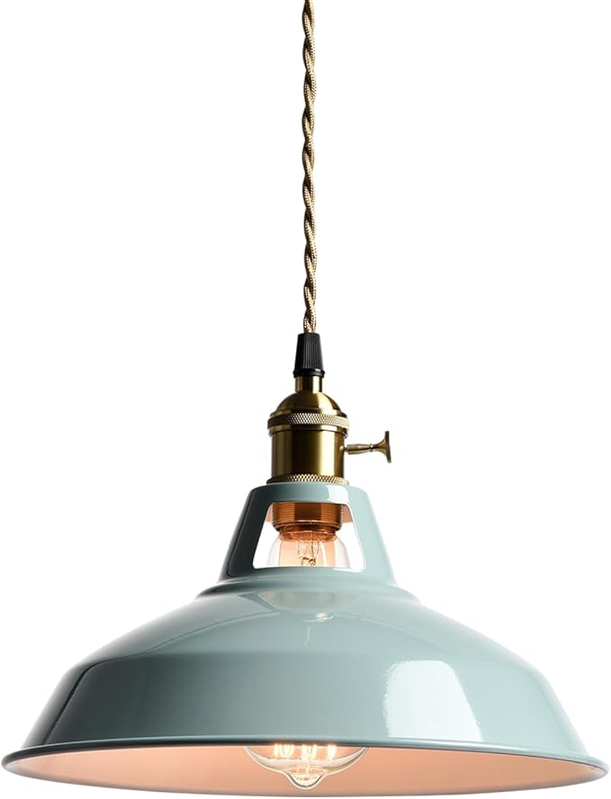 CLAXY Modern Pendant Light Kitchening Hanging Light Fixture Sea Blue Dome Shade with Adjustable Height Pendant with Switch for Bar Loft Bedroom Dining Restaurant