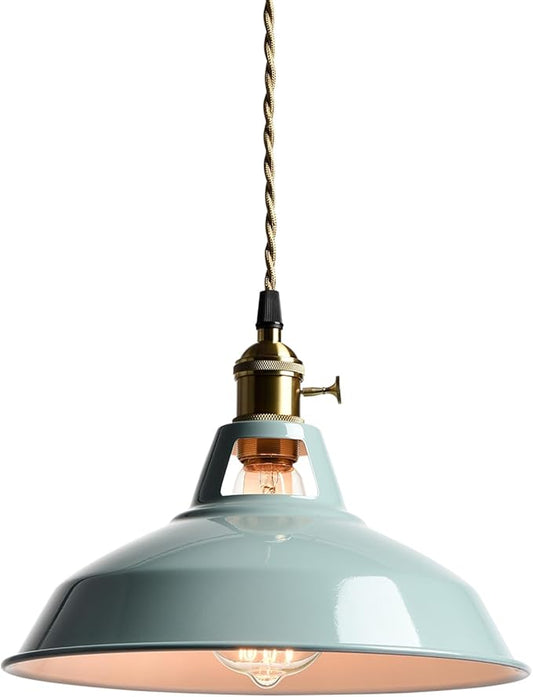 CLAXY Modern Pendant Light Kitchening Hanging Light Fixture Sea Blue Dome Shade with Adjustable Height Pendant with Switch for Bar Loft Bedroom Dining Restaurant