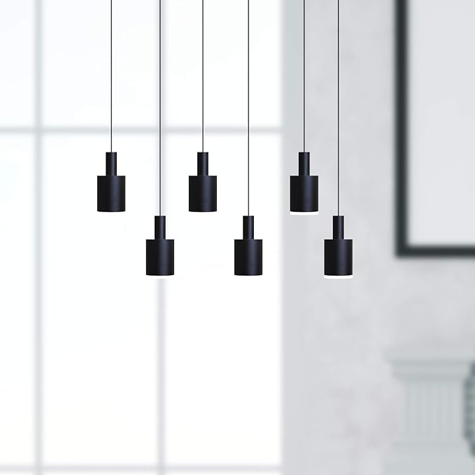 Virgo 6 Mini Pendant Lighting Black - LED Hanging Light Fixture for Kitchen Island, Bar, Foyer - Cluster Pendants - Dimmable, Adjustable Wire, Lamp Bulb Included