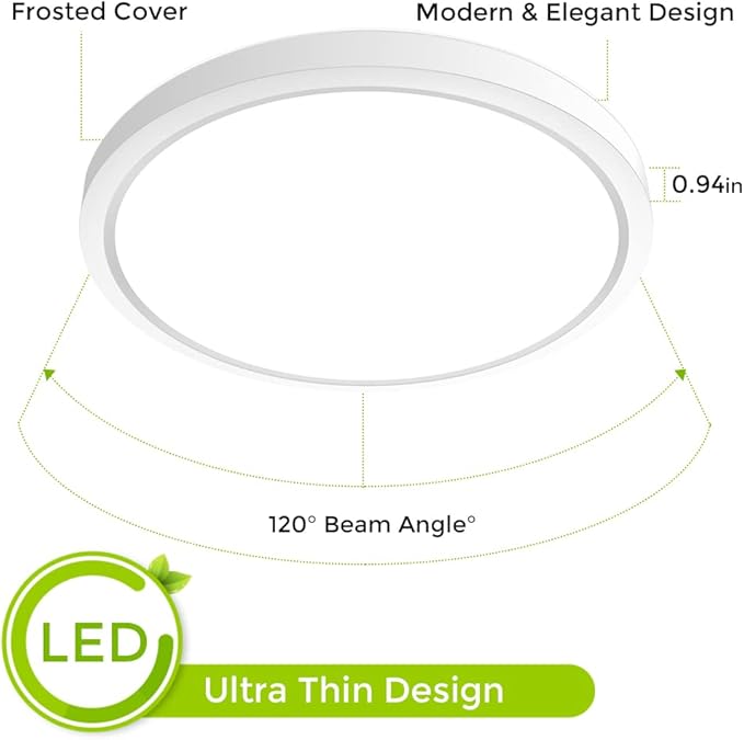 inShareplus 9inch LED Flush Mount Ceiling Light Fixture, 18W [180W Equivalent] Warm White 2800K Ceiling Lights Fixture, 1800LM White Ceiling Lamp for Bedroom, Living Room, Kitchen, Office, Hallway