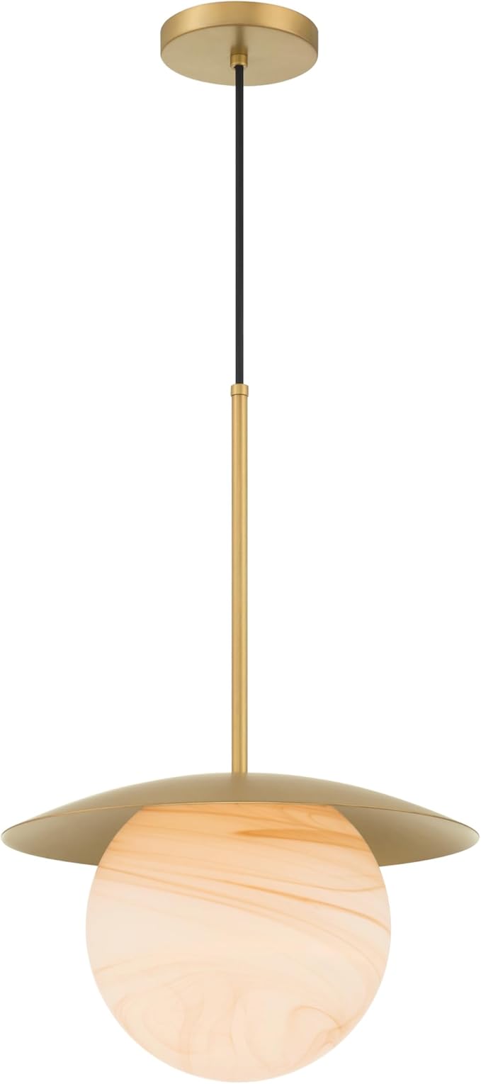 Minka-Lavery 10385-732 Olenne 14" 1-Light Pendant - Legacy Brass with Etched Amber Swirl Glass