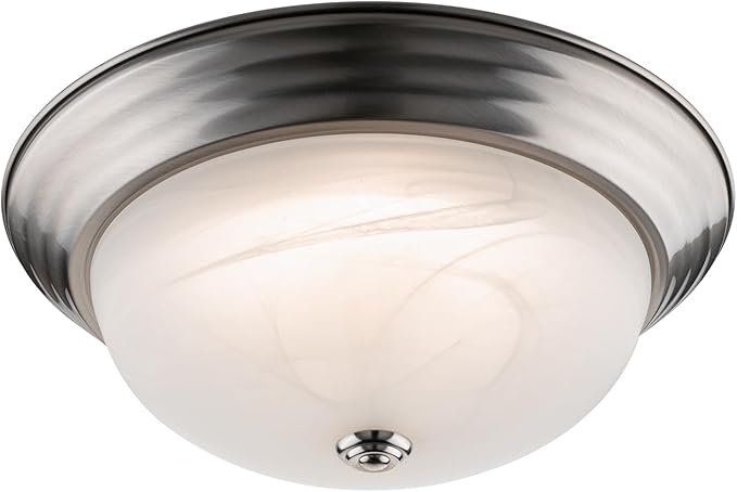 Builder Essential Collection LED 16W 1,350 Lumens 11in Round Flush Mount Ceiling Light with White Marbled Glass and 5-CCT Selectability 2700-3000-3500-4000-5000K and in Brushed Nickel