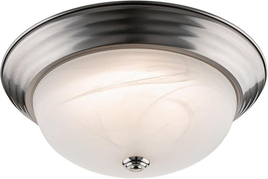 Builder Essential Collection LED 16W 1,350 Lumens 11in Round Flush Mount Ceiling Light with White Marbled Glass and 5-CCT Selectability 2700-3000-3500-4000-5000K and in Brushed Nickel