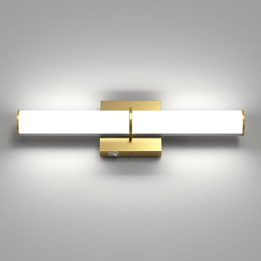 OOWOLF 17.3Inch Modern Vanity Light Fixture with Switch, 12W 5000K Led Bathroom Light Fixture Over Mirror, Hardwired, 1200LM Gold Vanity Light Bar for Mirror Bedroom Hallway Living Room