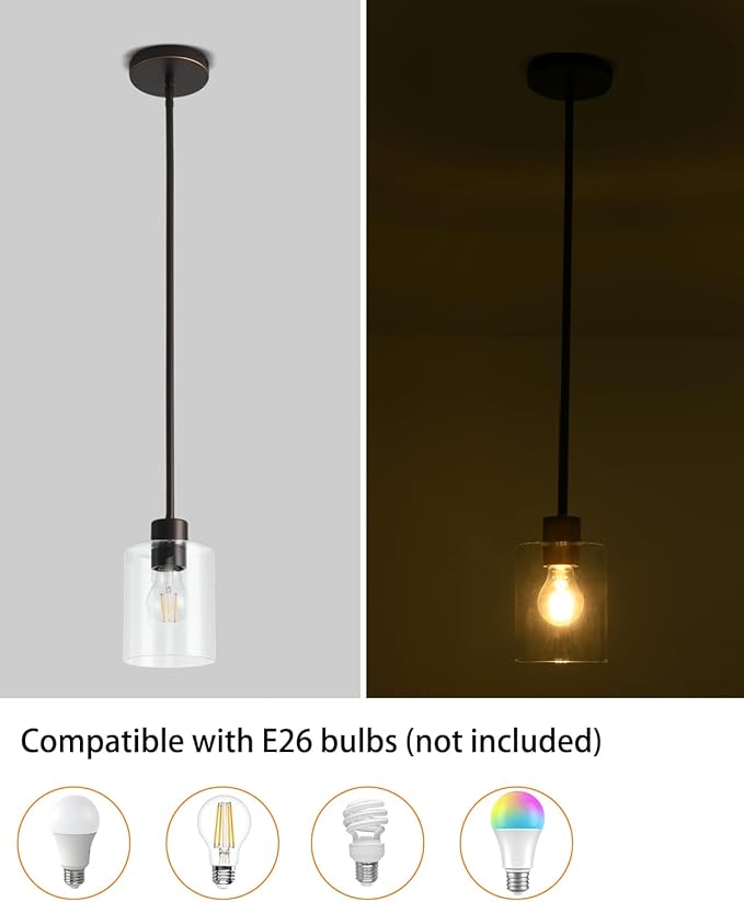 Brown and Gold Pendant Lights Kitchen Island - Clear Glass Pendant Light Fixture Multiple Stems Rods 3 Units 12 Inch 3 Units 4 Inch (1 Pack Brown and Gold Downrod)