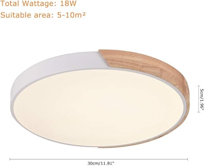 EDISLIVE Light Ceiling Light Dimmable 11 inch Modern Minimalist LED Round Shaped Wood & Metal & Acrylic Flush Mount Ceiling Light with Remote Control White