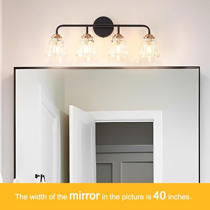 Daunton 4-Light Vintage Vanity Light, Black and Gold Bathroom Vanity Light Fixtures Over Mirror, Elegant Bathroom Light Fixtures with Clear Glass Shade, Wall Sconce Lighting for Bedroom, Living Room