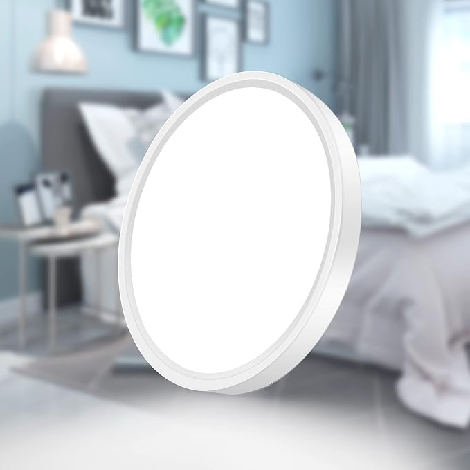inShareplus 7-inch LED Flush Mount Ceiling Light, White 12W (120W Equiv) 6000K Cold White, Super Bright, Ultra-Thin, 1500LM Ceiling Lamp for Bedroom, Kitchen, Office, Hallway