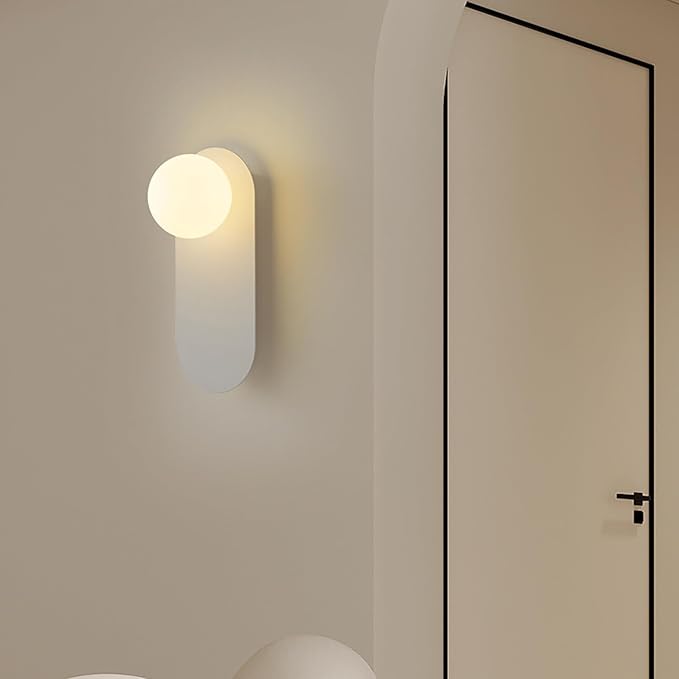 White Bathroom Vanity Light Fixture,Glass Wall Lamp with Sphere Lampshade,Hardwired Hallway Light Fixture,Modern Wall Sconce for Bedside Corridor and Living Room