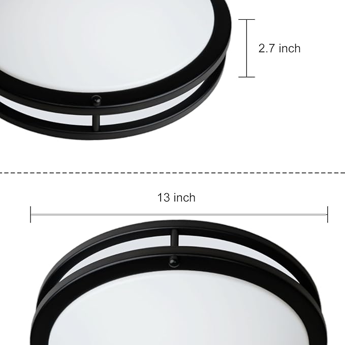 2-Pack Ceiling Light Fixture Black 36W, 13 inch Flush Mount Light Fixtures 3600LM, Modern Ceiling Light No Flicker, 5000K Bright LED Ceiling Lights for Hallways Bedroom Bathroom ETL Listed