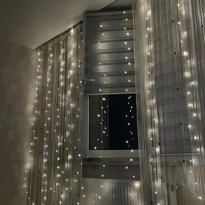 300 LED Warm White Fairy Curtain Lights – 3m USB Plug-in String Lights with Remote Control, 8 Modes for Indoor/Outdoor Use – Perfect for Bedroom, Weddings, Parties, and Holiday Decor (2, White)