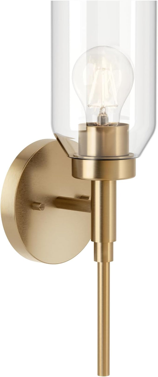 Kichler Madden 1-Light Bathroom Wall Sconce Light Fixture with Clear Glass in Champagne Bronze, Modern Vanity Lighting for Bathroom or Hallway (14.75" x 5"), 55183CPZ