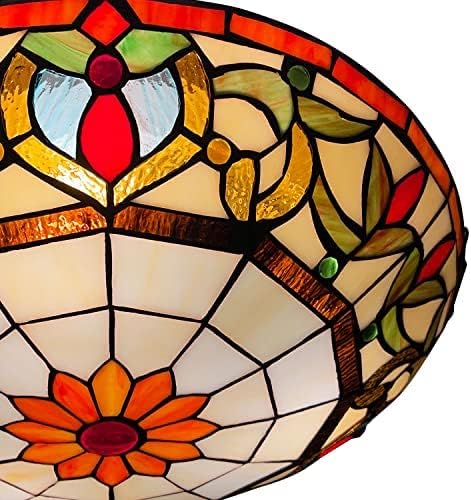 ARTZONE Tiffany Ceiling Lights, Stained Glass Ceiling Light 3-Lights 16 Inch Tiffany Flush Mount Ceiling Light Fixture for Bedroom Dining Living Room Entryway Foyer(Orange-Red)