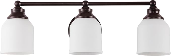 JONATHAN Y 24" Oil Rubbed Bronze/White Modern Farmhouse LED Vanity Light Wall Sconce Fixture, Frosted White Glass Shade, Dimmable Wall Lamp for Bathroom Mirror Kitchen Sink, UL Listed (JYL7551C)