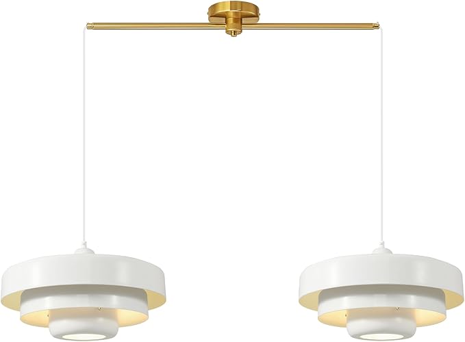 Farmhouse White Pendant Light, 2-Light Industrial Chandelier, Vintage Adjustable Hanging Lights for Kitchen Island, Dining Room, Bedroom, Entryway, Coffee Bar