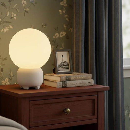 Arturesthome Bedside Table Lamp for Bedroom Nightstand Table Lamp for Living Room,White Night Stand Light Lamp with Round Shade,Modern Bedroom Lamp