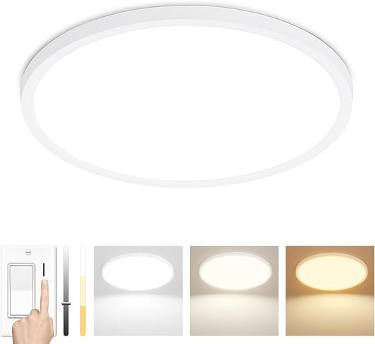 12Inch LED Flush Mount Ceiling Light – 24 W 2400 LM Dimmable, 3-CCT Changeable (3000K/4000K/6000K), Ultra-Thin Modern Round Light Fixture for Kitchen, Dining Room, Bedroom, Office