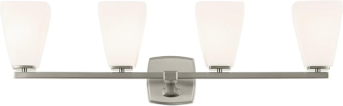 Kichler Marant 33.25" 4-Light Bathroom Vanity Light Fixture with Opal Glass in Brushed Nickel for Modern Powder Room Over Mirror (33.25 in W x 9.5 in H), 55217NI