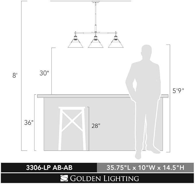 Golden Lighting 3306-LP CH-NVY Orwell Linear Pendant, Chrome with Navy Blue Shade