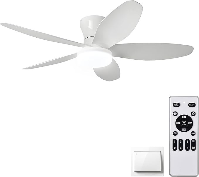 36" Low Profile Ceiling Fan with Lights & Remote - 6-Speed Wind, Dimmable 3-Color LED, Reversible DC Motor, Timer, Memory Function, Ultra Quiet for Bedroom/Living Room/Patio (White)