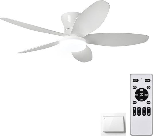 36" Low Profile Ceiling Fan with Lights & Remote - 6-Speed Wind, Dimmable 3-Color LED, Reversible DC Motor, Timer, Memory Function, Ultra Quiet for Bedroom/Living Room/Patio (White)