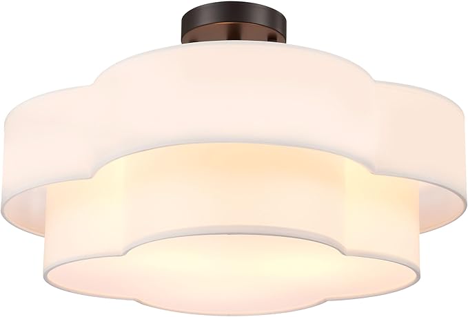 Hamilyeah 20 inch Ceiling Light Fixture with Fabric Shade, Scalloped Flush Mount Ceiling Light Flower Shaped, Drum Light Fixture Ceiling Mount for Living Room, Bedroom, Nursery, Kitchen