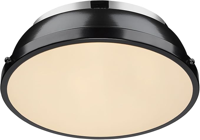 Golden Lighting 3602-14 CH-BK Duncan Flush Mount, Chrome with Black Shade