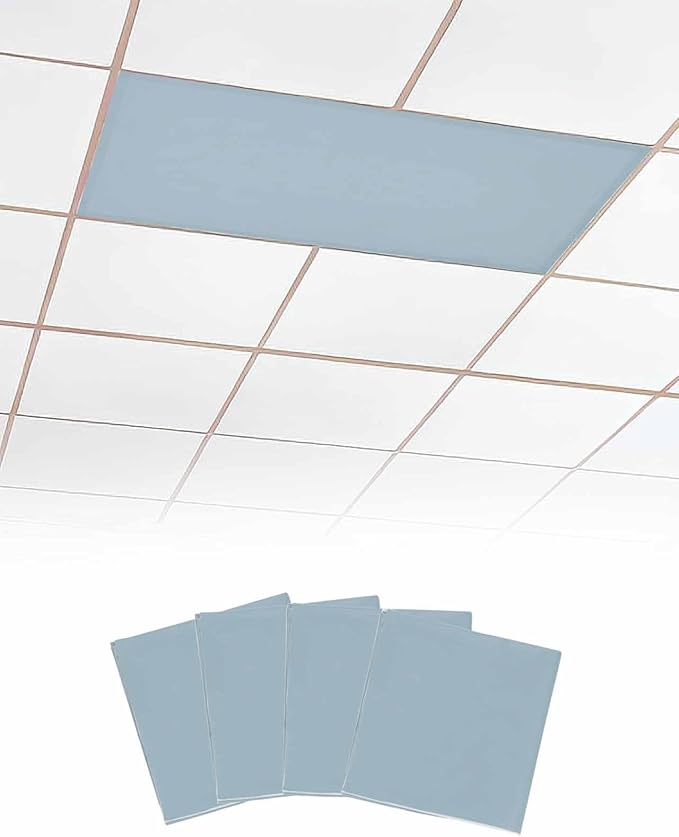 Magnetic Light Cover for Classroom Drop Ceiling,4 Pack 4x2 Ft Fluorescent Light Covers for Office Home Ceiling Light Sky Blue Solid Color Lampshade