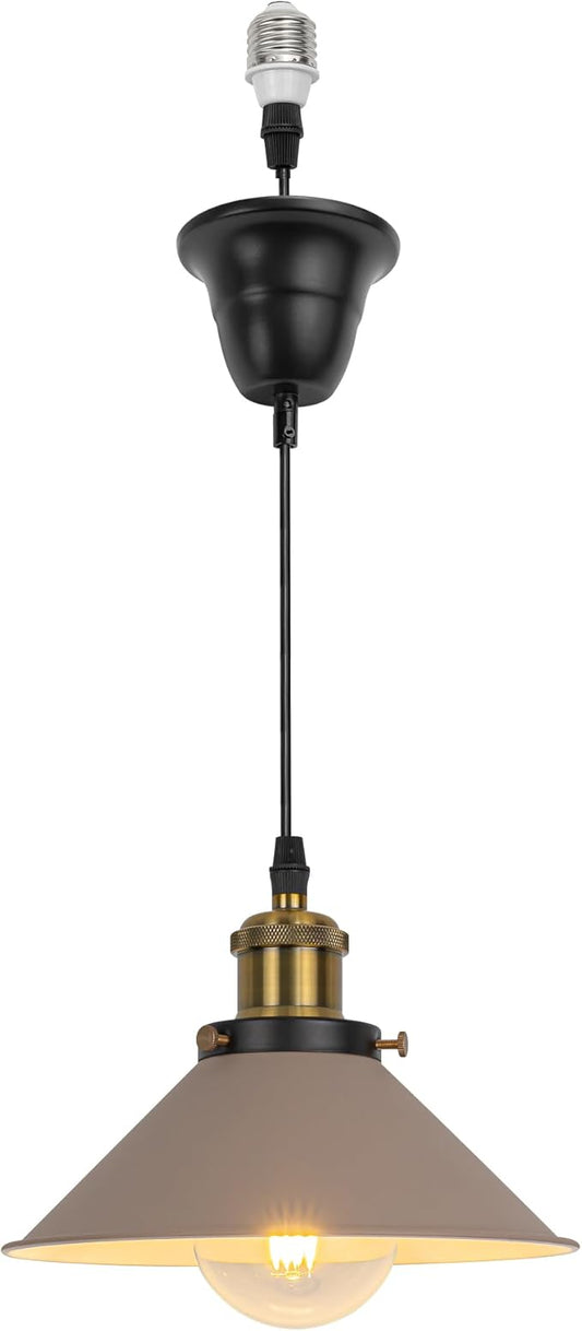 1 Pcs Ceiling Lights Conversion Pendant E26 Base Connections Adjusted Wire Length Cone Metal Khaki Lampshade Industrial Style Conversion Kit for E26 Ceiling Lamp Fixtures