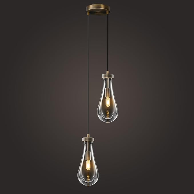 Raindrop Pendant Lights Kitchen Island: Vintage Copper Teardrop Hanging Light - 2 Head Crystal Pendants Light over Dining Table - Durable Raindrop Lighting Fixture for Bedroom Hallway Bulb Included