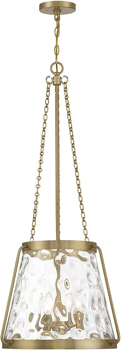Savoy House 7-1804-4-322 Crawford Vintage Traditional Coastal Clear Water Glass Pendant, 4-Light 240 Total Watts, 40" H x 18" W, Warm Brass