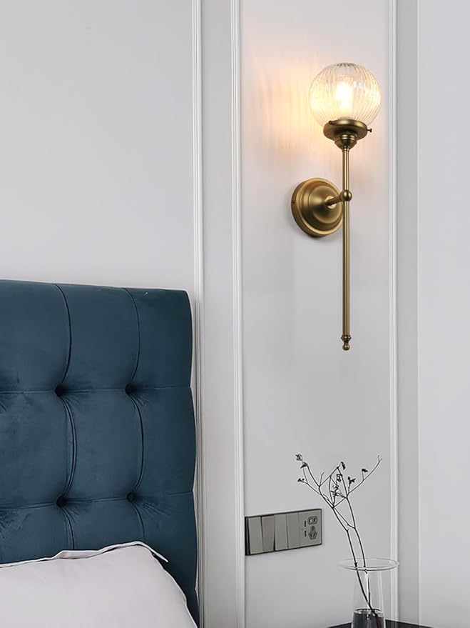 Pathson Vintage Wall Sconce Light with Clear Ribbed Glass, Industrial Hardwired Wall Vanity Lighting Decor for Living Room Bathroom Bedroom Fixture