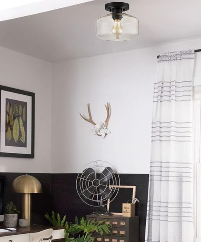 Modern Farmhouse Flush Mount Ceiling Light Black Small Hallway Light Fixtures for Laundry Room Entryway