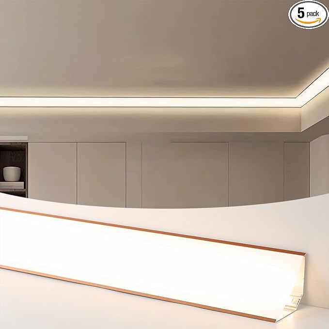 JARBIH Led Aluminum Profile for Ceiling Wall Decoration, 1M/3.3ft 6cmx6cm Top Corner Strip Line Luminous Ceiling Free Lamp Internal Channel Linear for Living Room Home (Gold, 5PACK)