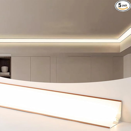 JARBIH Led Aluminum Profile for Ceiling Wall Decoration, 1M/3.3ft 6cmx6cm Top Corner Strip Line Luminous Ceiling Free Lamp Internal Channel Linear for Living Room Home (Gold, 5PACK)