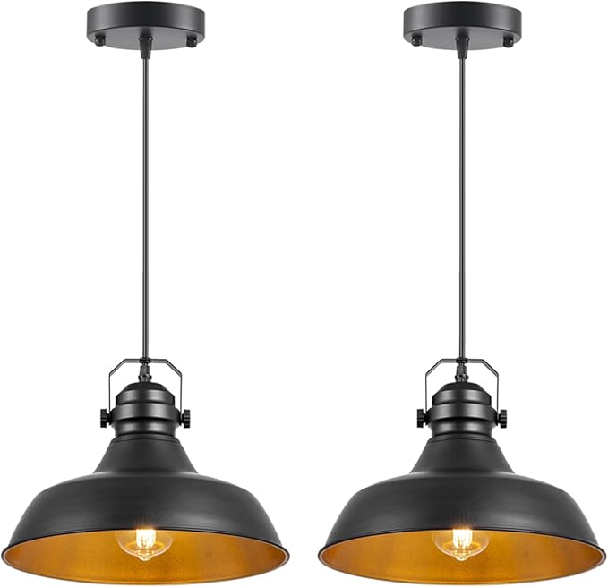 Farmhouse Pendant Light,11.8-inch Barn Vintage Hanging Light Fixture for Kitchen Island,Adjustable Height, 2 Pack Kitchen Island Lighting
