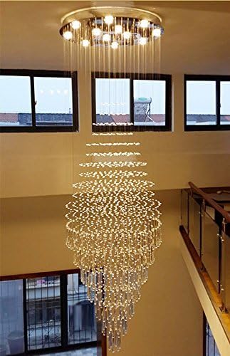 7PM Luxury Crystal Chandelier, 18-Lights Foyer Chandelier for High Ceilings Modern Round Raindrop Ceiling Light Fixture Flush Mount for Staircase Foyer Hotel W32 X H83