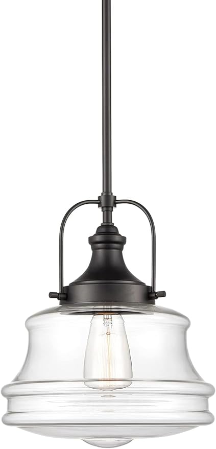 DEYNITE Industrial Black Pendant Light Milk White Glass Schoolhouse Hanging Light Fixture, E26 Dimmable Light for Kitchen Bar Dining Bathroom Bedroom