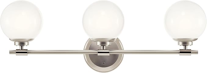Kichler Benno 3-Light Bathroom Vanity Light Fixture, Modern LED Light with Opal Glass in Polished Nickel and Brushed Nickel, for Bathroom or Powder Room (8.75" x 24.5"), 55172PN